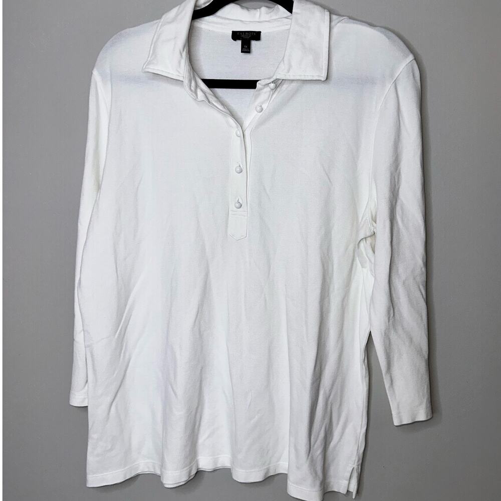 Talbots Womens Size 1X White 1/2 Button Pullover Long Sleeve Tunic Blouse